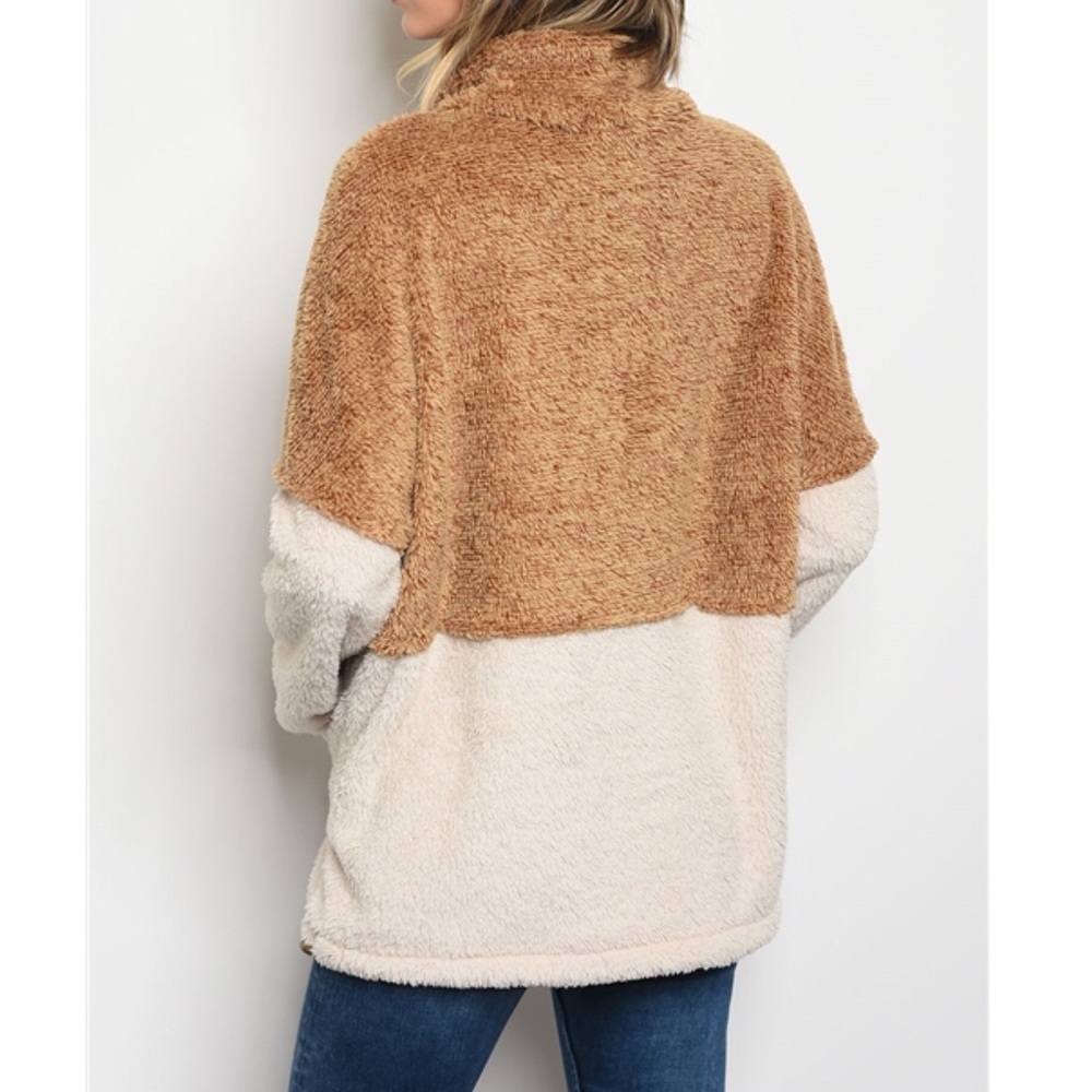 Two Tone Pullover Zip Fleece Sherpa Sweater - Picture 3 of 3